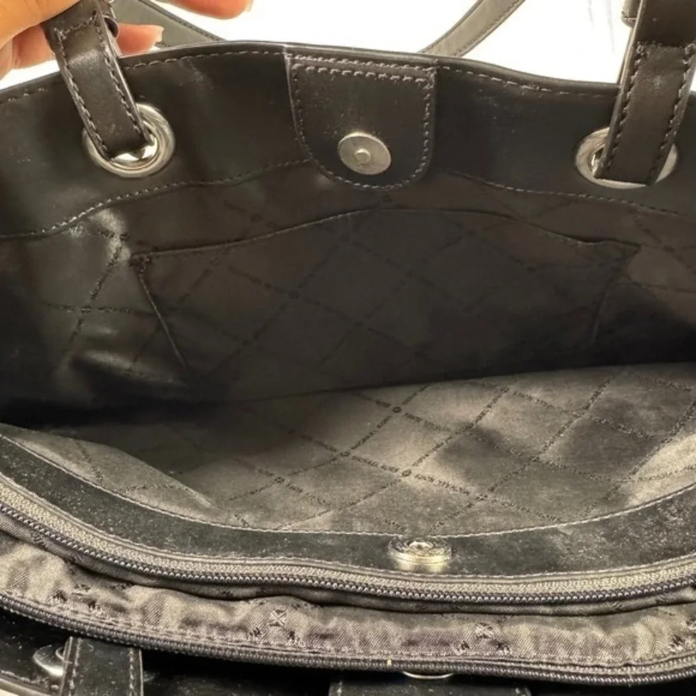 Michael Kors Signature Monogram Tote Bag Black Leather Shoulder Bag